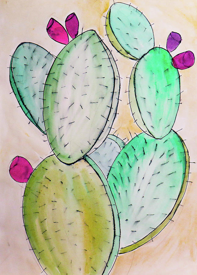 Cacti in New Mexico 3 Painting by Ted Clifton