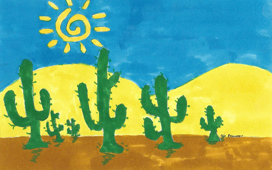 Cacti Under the Sun Drawing by Ali Baucom