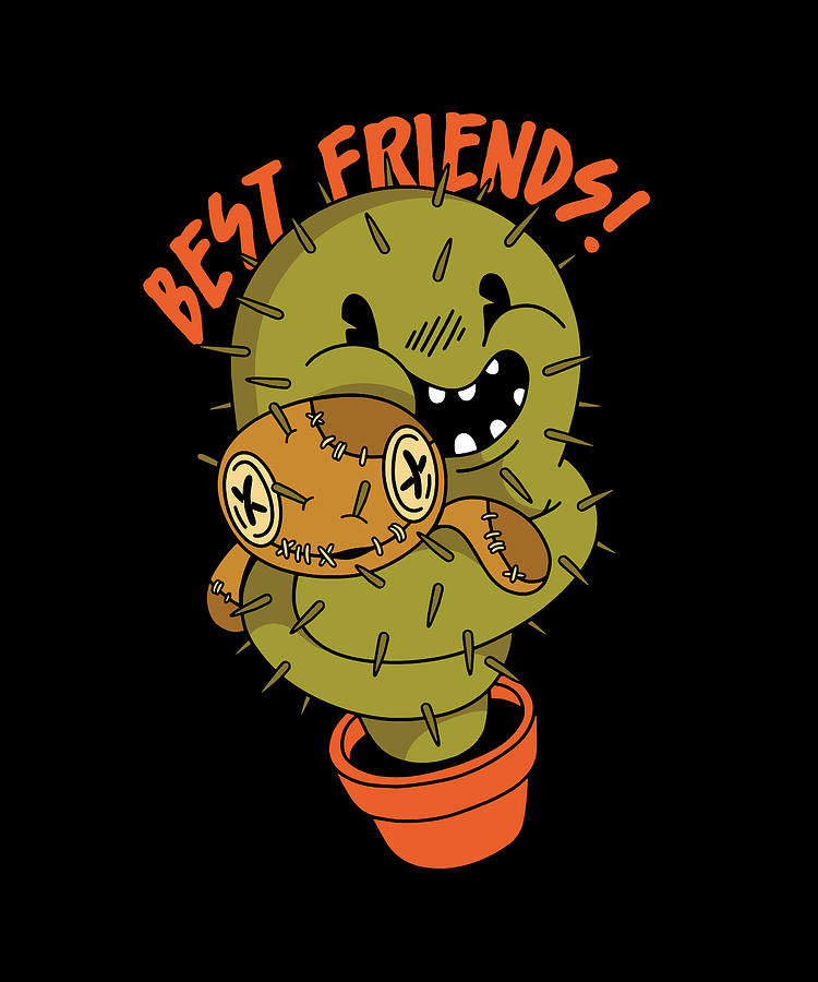 Cactus and voodoo doll best friends funny cartoon Digital Art by Norman W -  Pixels