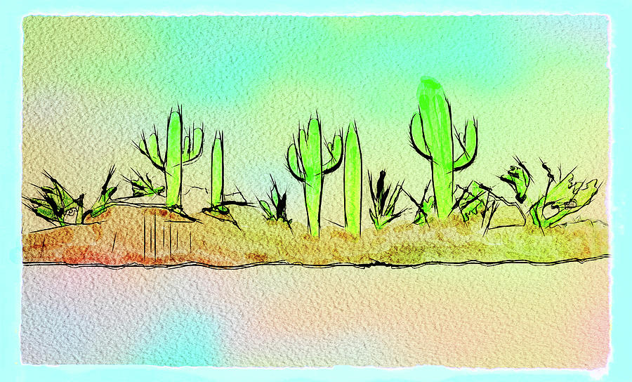 Cactus Art Sketch  Abstract 2 Mixed Media
