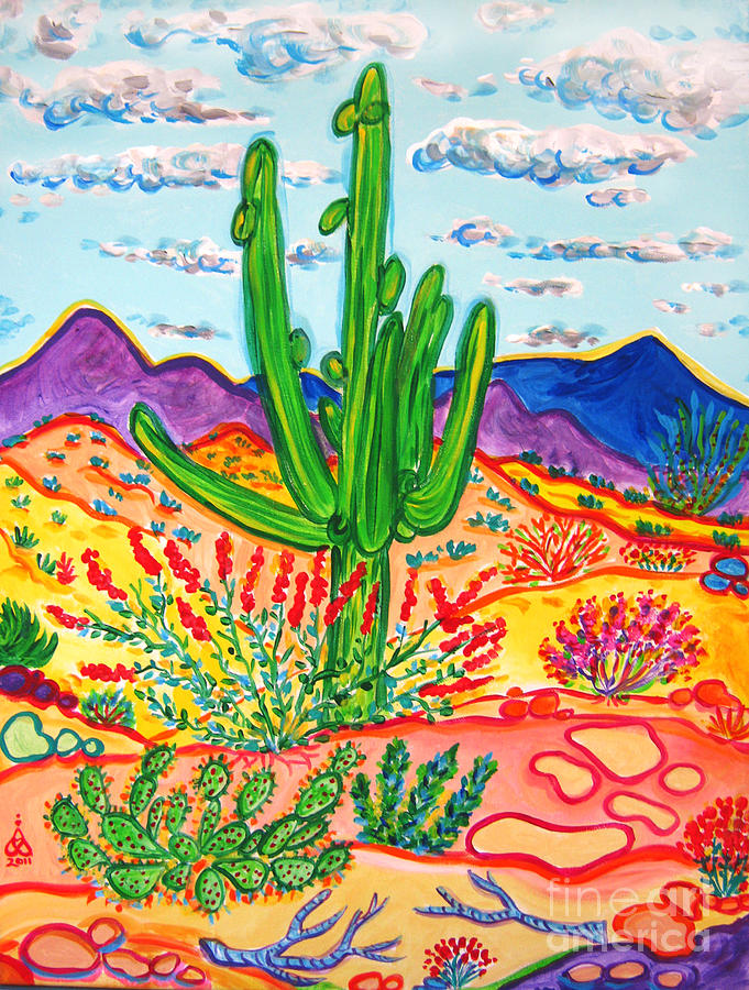 Cactus at Oracle Painting by Rachel Houseman