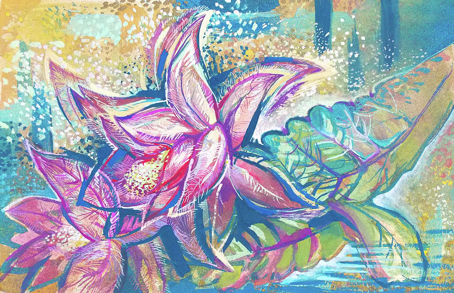 Cactus Epiphyllum in bloom Painting by Katya Atanasova