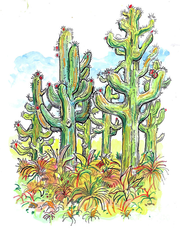 Cactus Family Painting by Terry Banderas