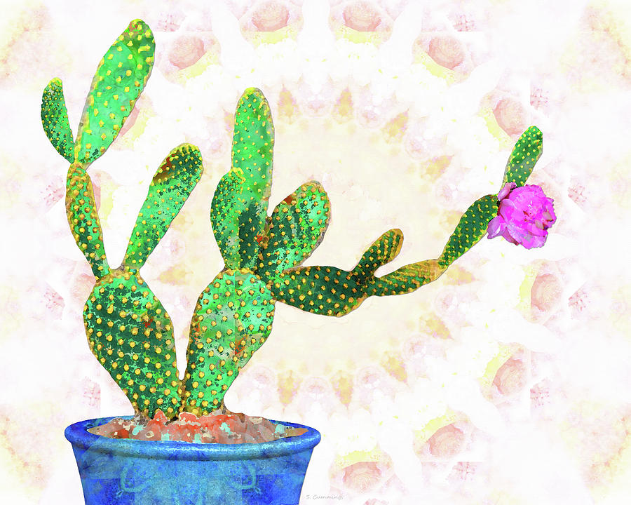 Peach Painting - Cactus Flower Art - Desert Bloom by Sharon Cummings