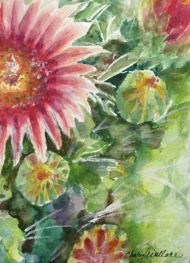 Cactus Flower Painting by Cheryl Wallace