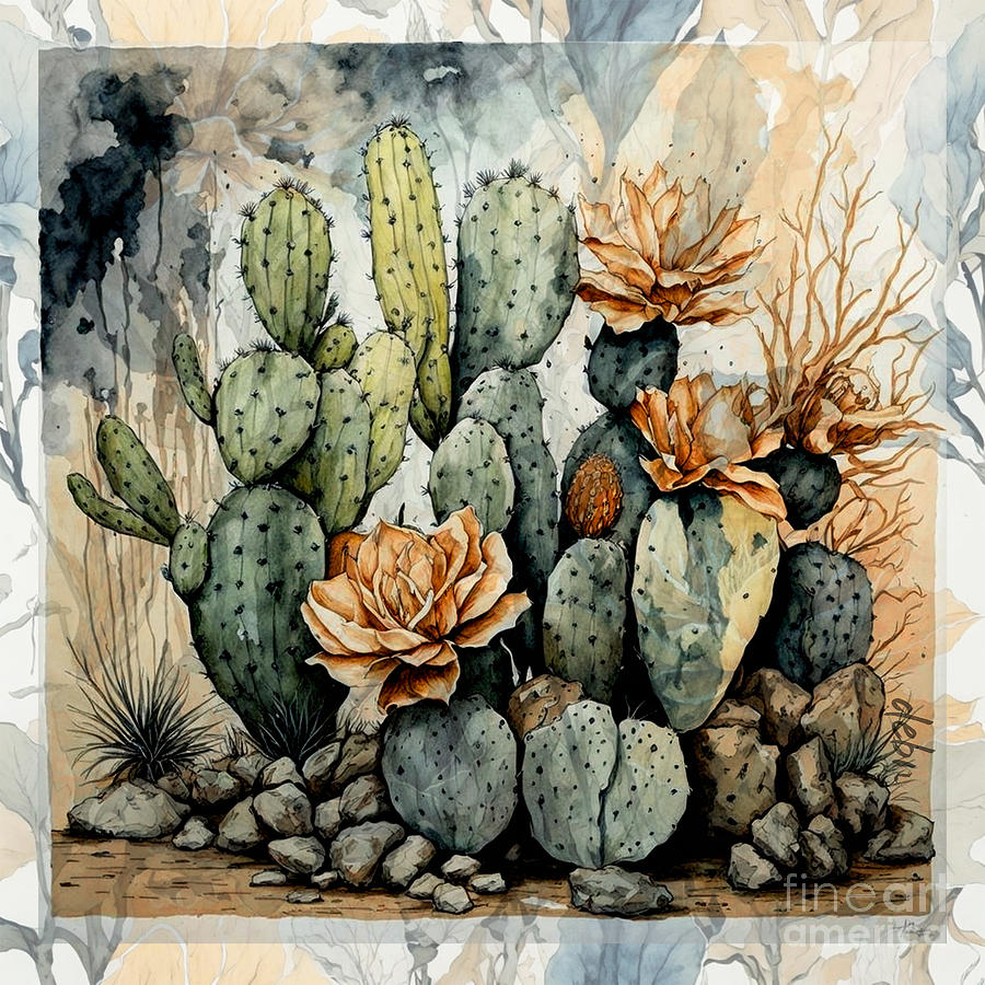 Cactus Flowers Blended Digital Art by Deb Nakano