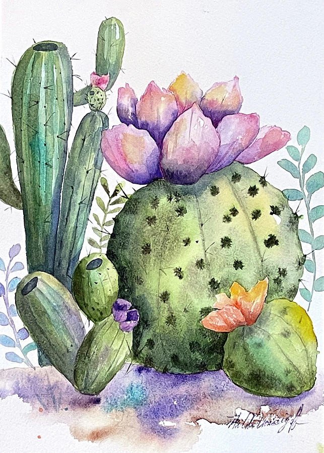 Cactus in Bloom Painting by Hilda Vandergriff