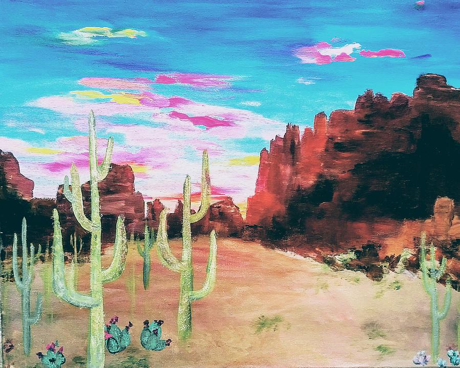 Cactus Land Painting by Lynne McQueen