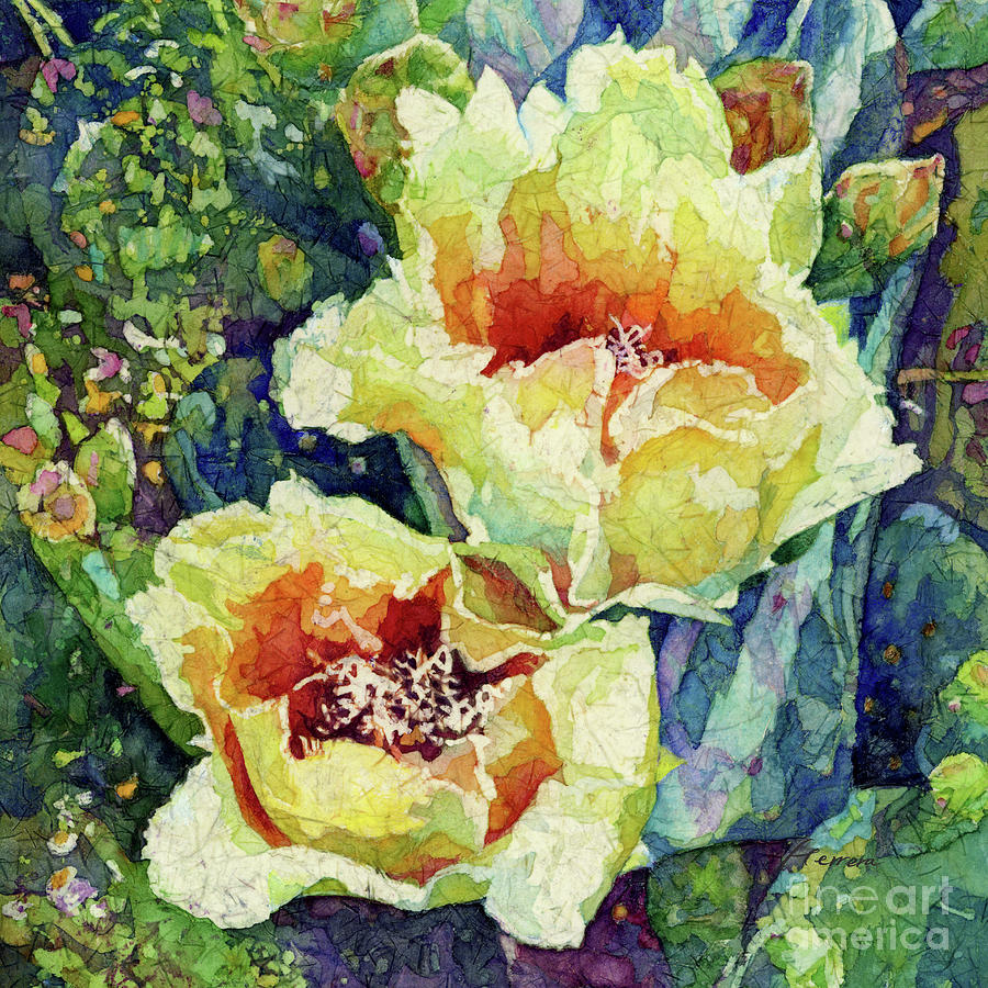 Cactus Splendor I - Yellow Blossoms Painting by Hailey E Herrera