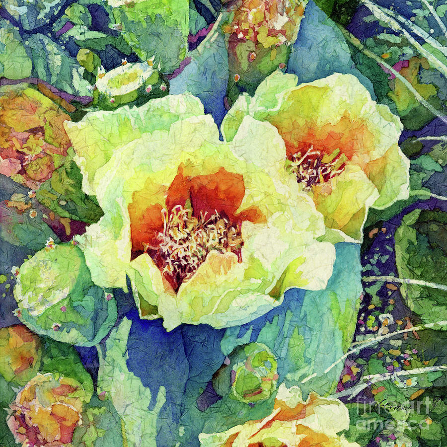 Nature Painting - Cactus Splendor II - Yellow Blossoms by Hailey E Herrera
