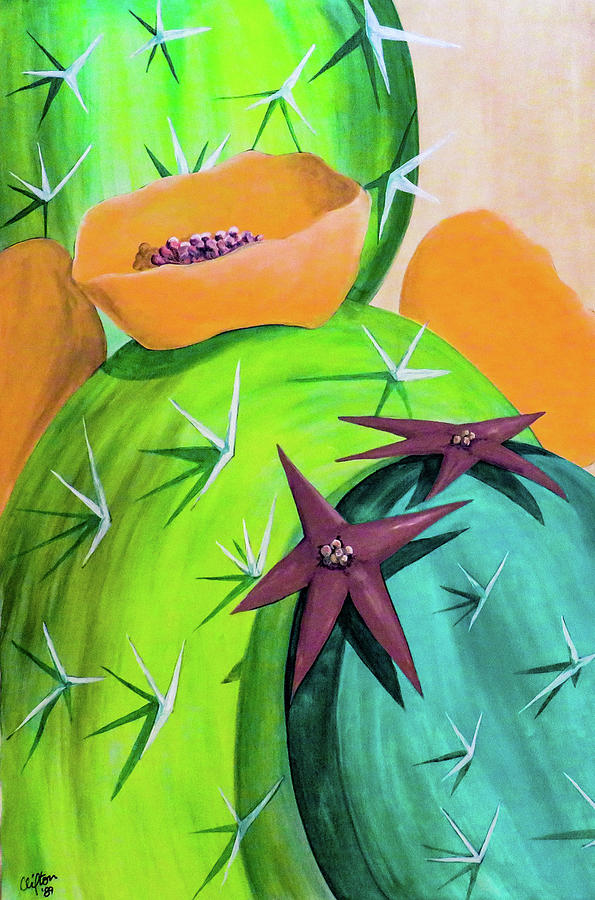 Cactus Star Bright Painting by Ted Clifton