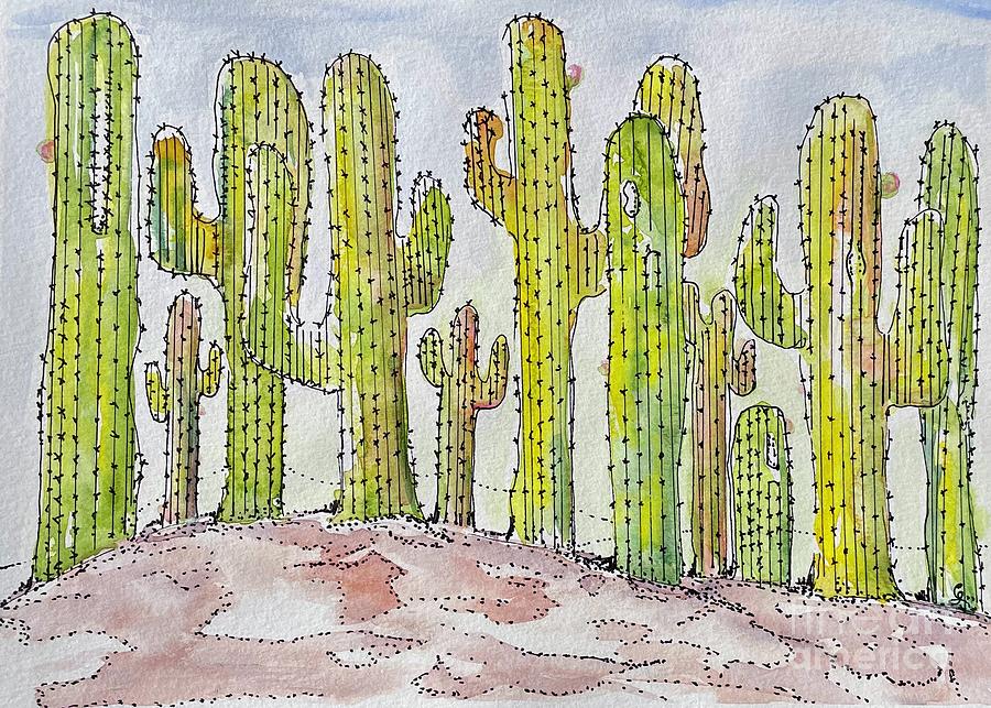 Cactus Town Clan Painting by Carrie Godwin