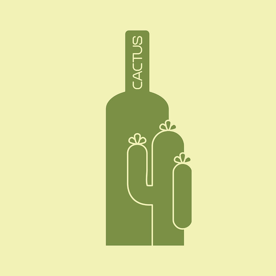 Cactus with bottle green logo design Drawing by S-s-s