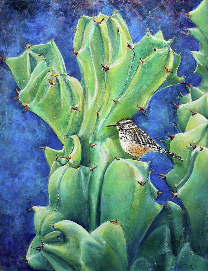 Cactus with Wren Painting by Nick Payne