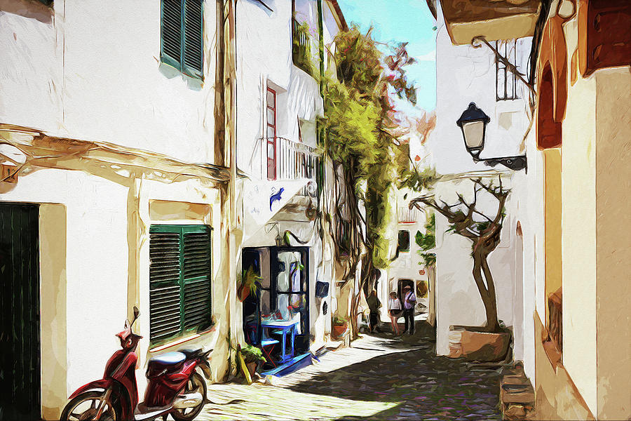 Cadaques historic nucleus street - 2 - Watercolor Edition  Photograph by Jordi Carrio Jamila