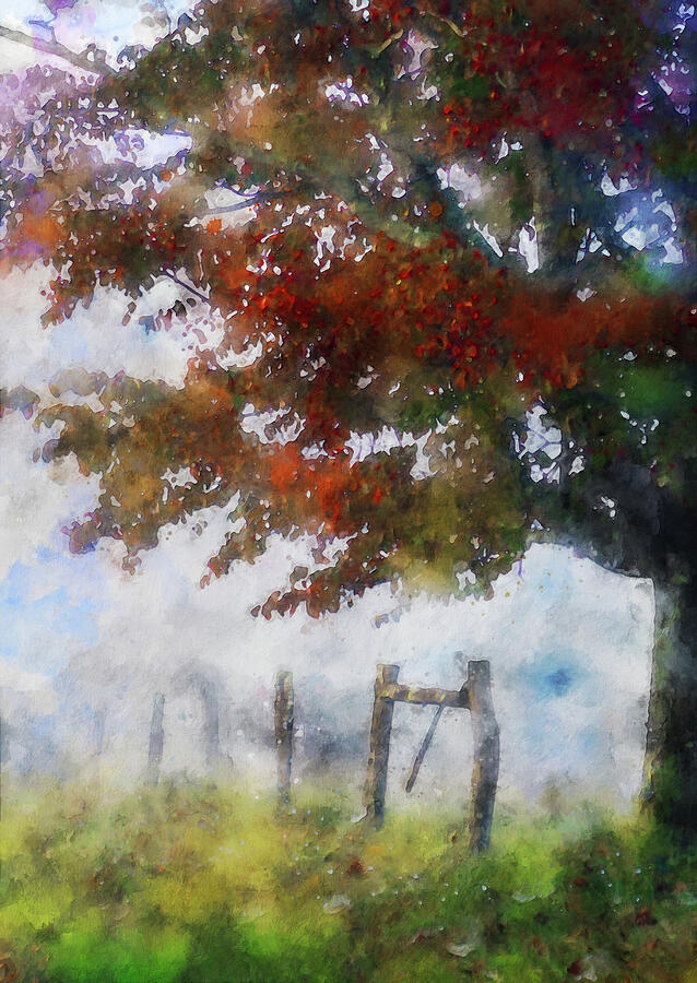 Cades Cove Autumn Fence Watercolor Painting Painting