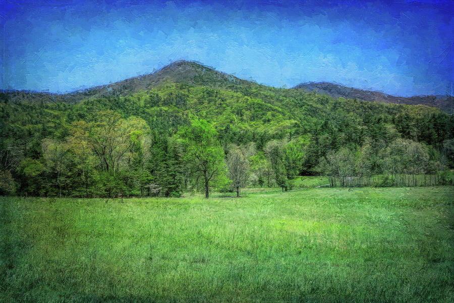 Cades Cove In Spring Blue And Green Mixed Media by Dan Sproul