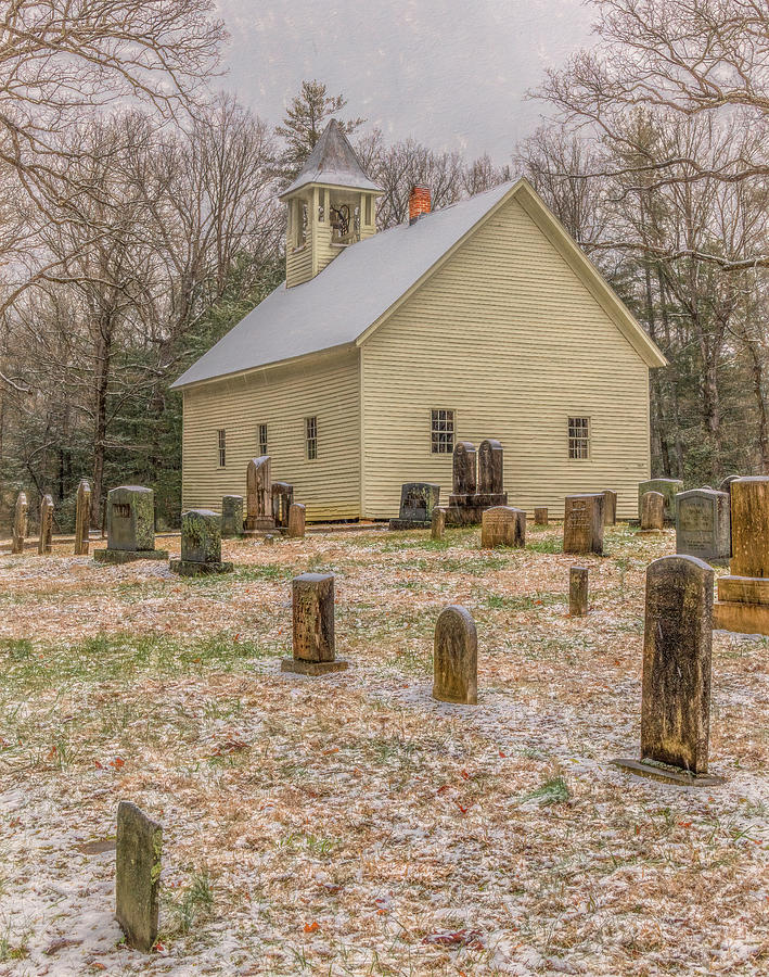 Cades Cove Primitive Baptist Church in Winter, Vertical Photograph by Marcy Wielfaert