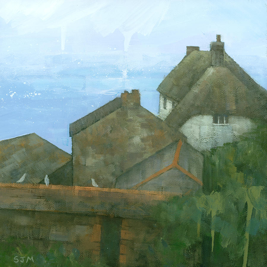 Cadgwith Painting - Cadgwith Rooftops by Steve Mitchell