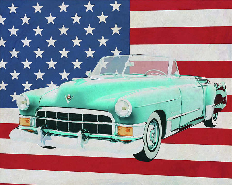 Cadillac Deville Convertible 1948 with flag of the U.S.A. Painting by Jan Keteleer