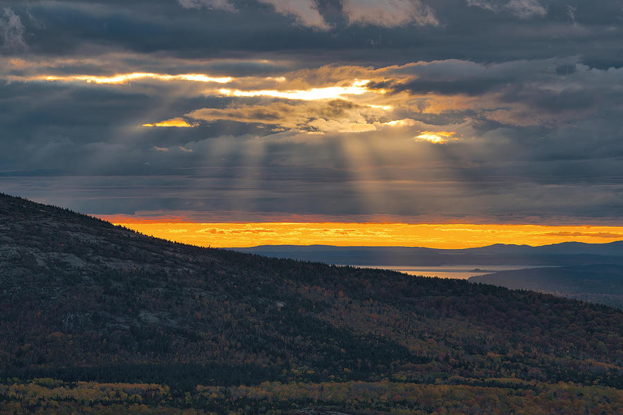 Cadillac Mountain Crepuscular Rays Photograph by Stephen Vecchiotti