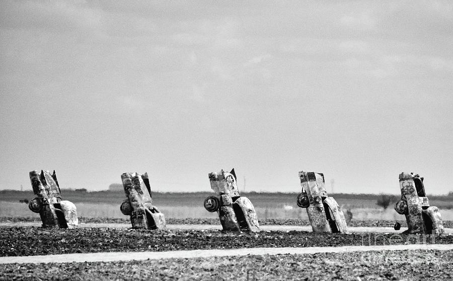 Cadillac Ranch Black White Photograph by Andrea Anderegg