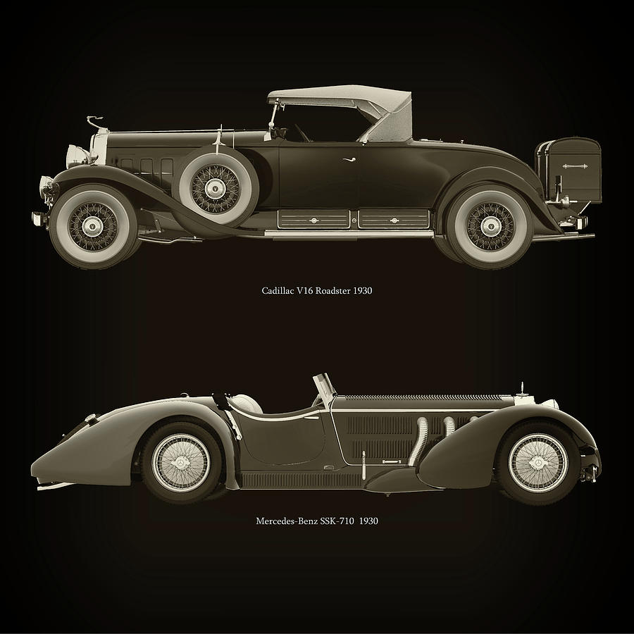 Cadillac V16 Roadster 1930 and Mercedes -Benz SSK 710 1930 Photograph by Jan Keteleer