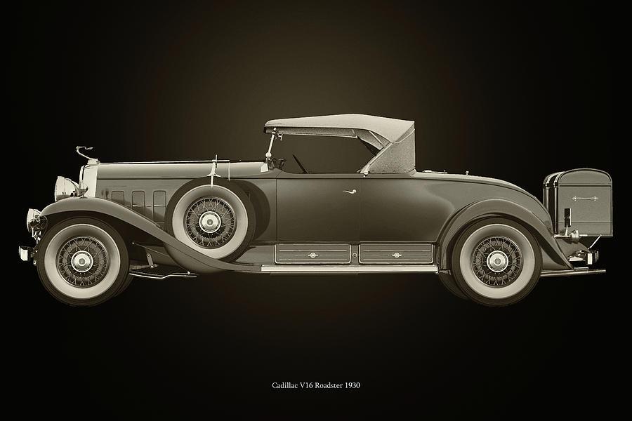 Cadillac V16 Roadster 1930 Black and White Photograph by Jan Keteleer