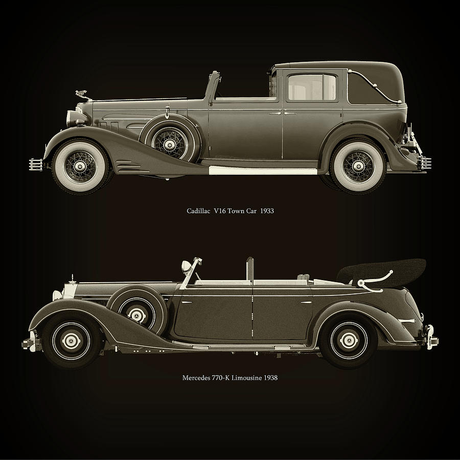 Cadillac V16 Town Car 1933 and Mercedes 770-K Limousine 1938 Photograph by Jan Keteleer
