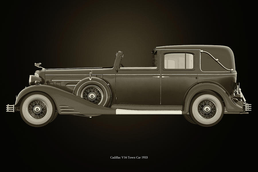 Cadillac V16 Town car 1933 Black and White Photograph by Jan Keteleer