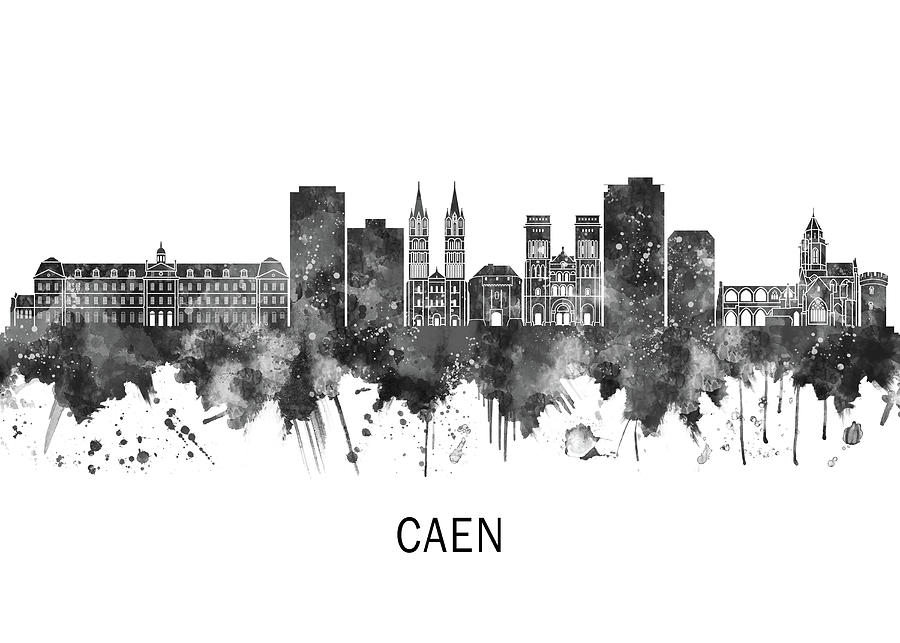 Caen France Skyline BW Mixed Media by NextWay Art - Fine Art America