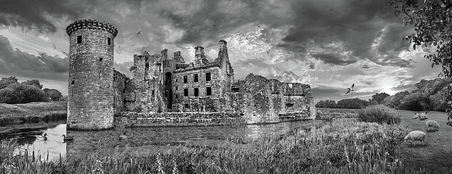 Caeverlock  Castle Black and  White Art Photo Photograph by Paul E Williams