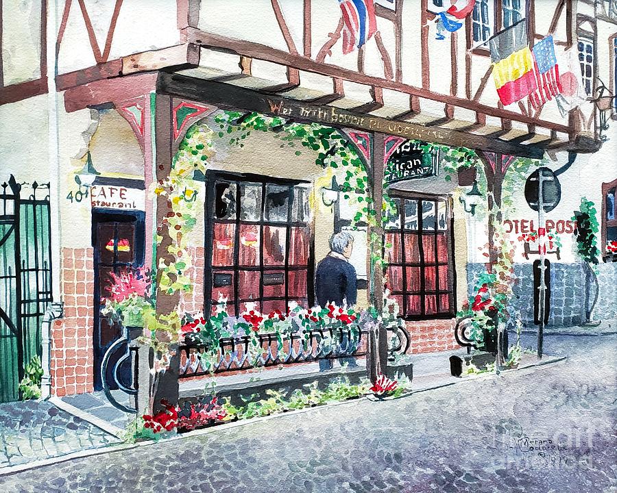 Cafe, Bacharach on the Rhine, Germany Painting by Merana Cadorette