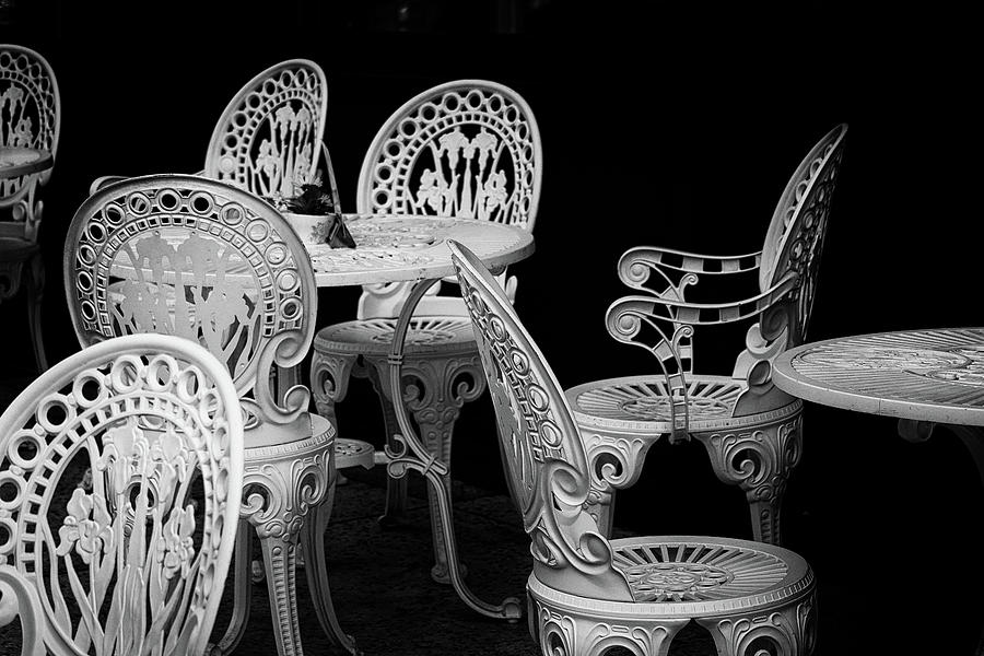 Black And White Photograph - Cafe Chairs by David Ridley