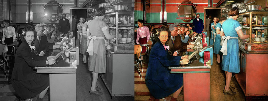 Chicago Photograph - Cafe - Chicago IL - Perfect Eat Shop 1942 - Side by Side by Mike Savad