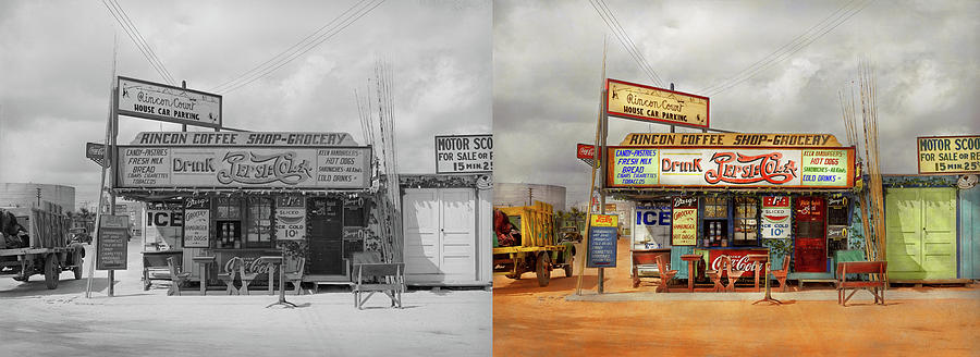 Cafe - Corpus Christi TX - Keen Hamburgers 1939 - Side by Side Photograph by Mike Savad