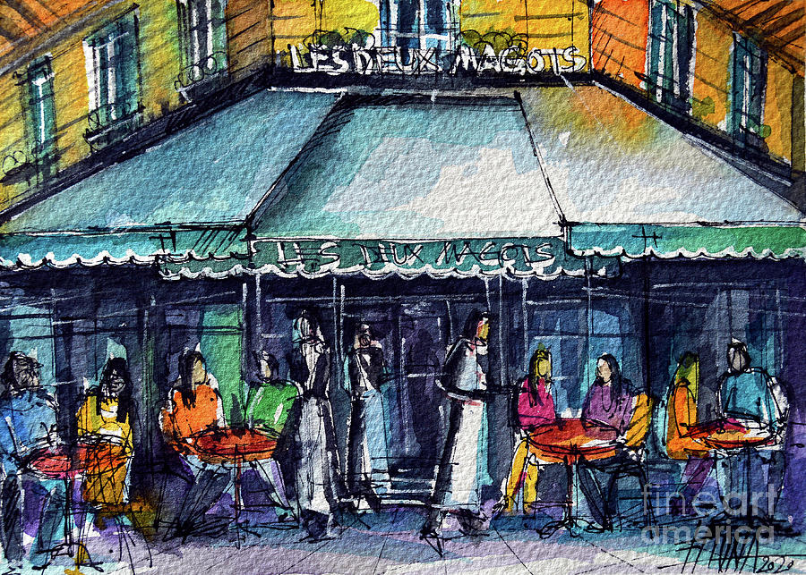 CAFE DE PARIS watercolor painting Mona Edulesco Painting by Mona Edulesco