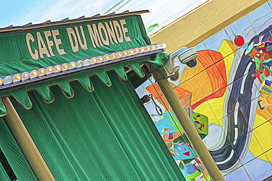 New Orleans Photograph - Cafe Du Monde and Mural by Debra Martz