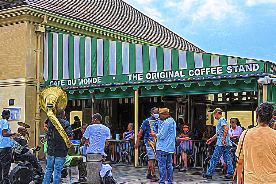 New Orleans Photograph - Cafe Du Monde The Original Coffee Stand and Band by Debra Martz
