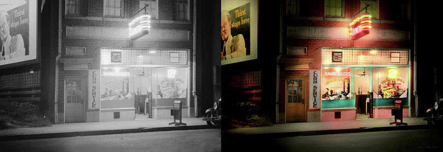 Cafe - Durham, NC - Late night cravings 1940 - Side by Side Photograph by Mike Savad