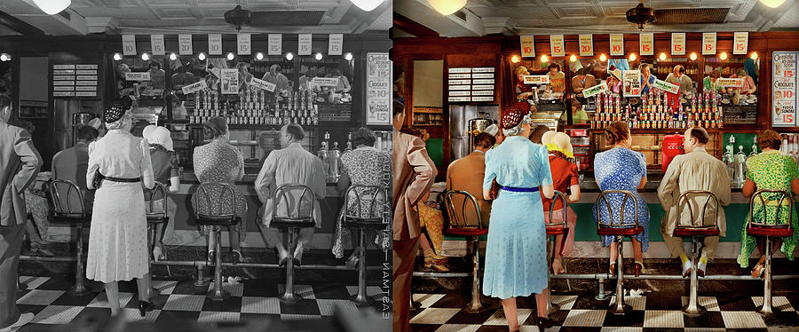 Cafe - Food is medicine 1942 - Side by Side Photograph by Mike Savad Cafe - Food is medicine 1942 - Side by Side Photograph by Mike Savad