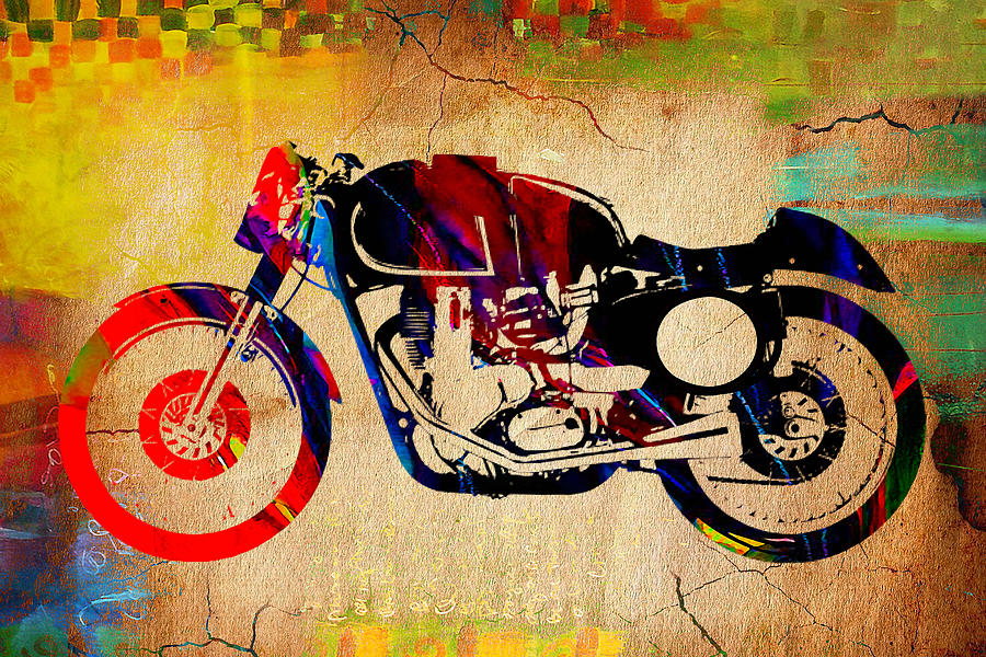 Cafe Racer Painting. Mixed Media