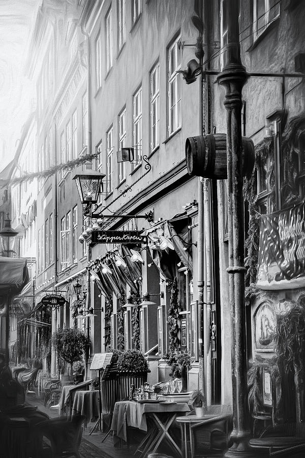 Cafe Row Nyhavn Copenhagen Black and White  Photograph by Carol Japp