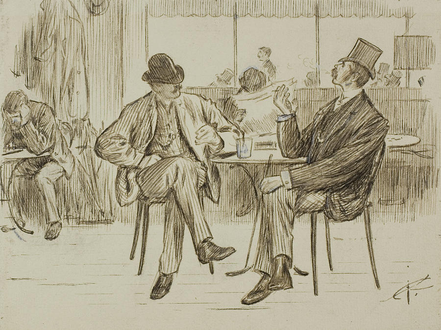 Cafe Scene Drawing by Charles Samuel Keene