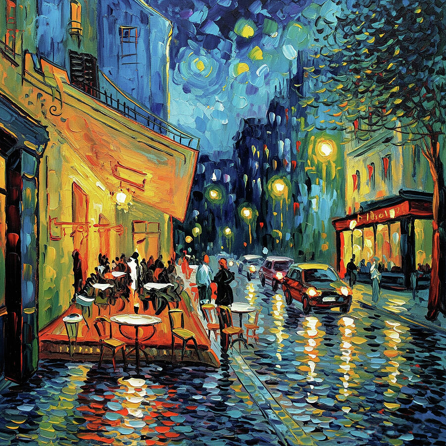 Cafe Terrace at Night Painting by Alex Mir Cafe Terrace at Night Painting by Alex Mir