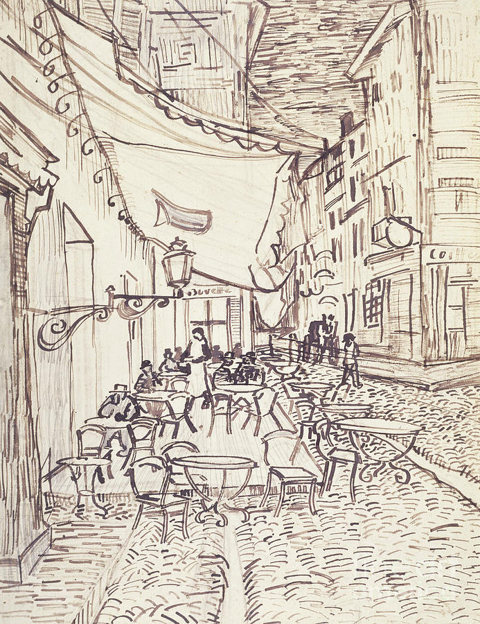 Vincent Van Gogh Drawing - Cafe Terrace at Night, September 1888 by Vincent Van Gogh