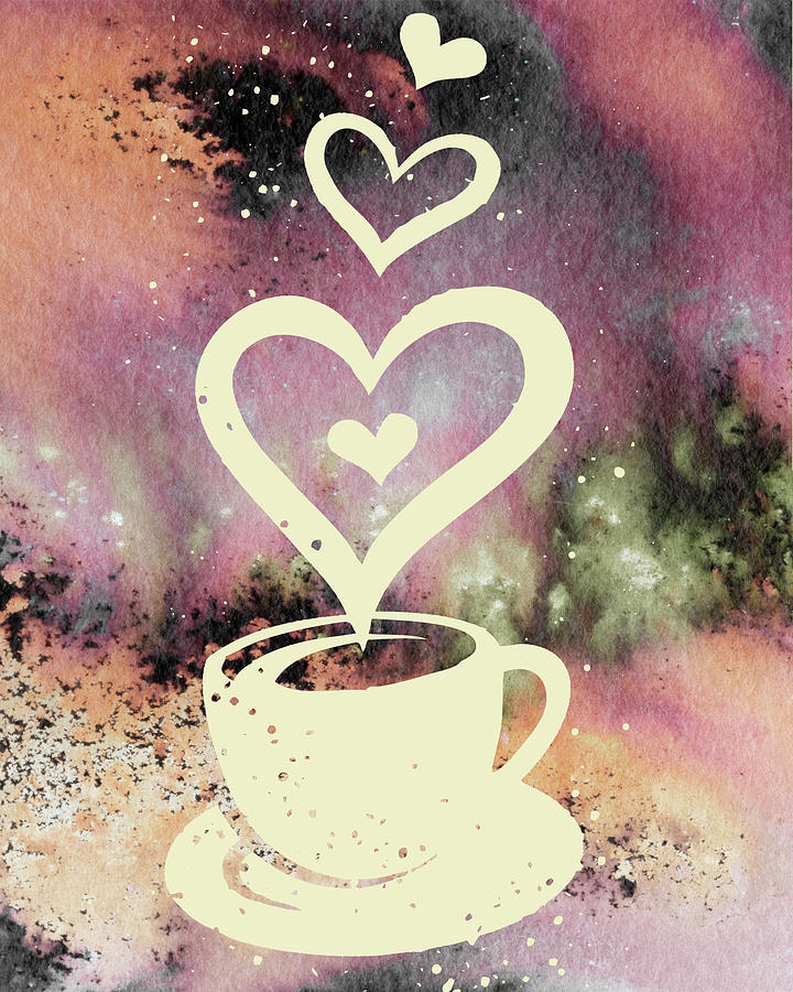Caffe latte Warm Delicious Coffee Cup With Sweet Hearts Watercolor I Painting by Irina Sztukowski