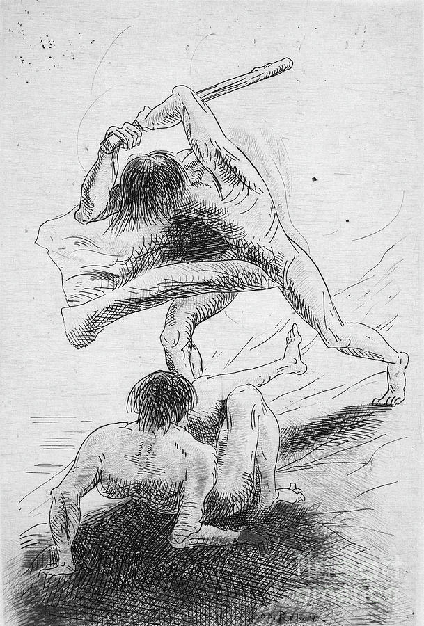 Cain And Abel, 1886 Drawing by Odilon Redon