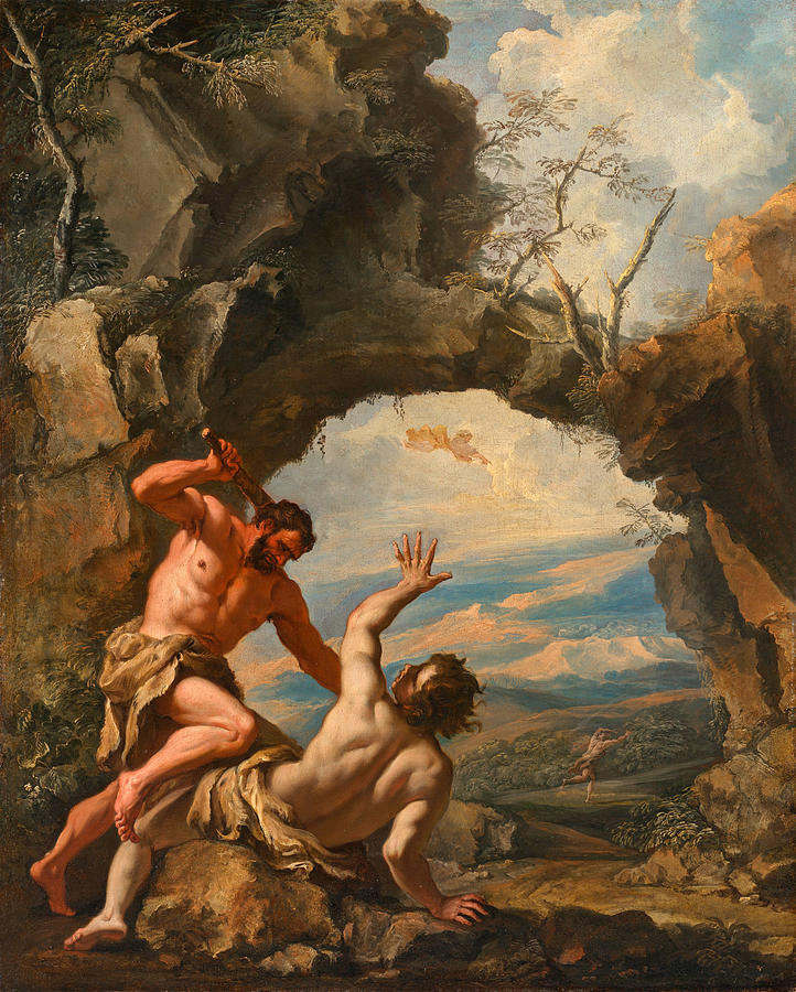 Cain smiting Abel with Gods Expulsion of Cain from the Garden of Eden Painting by Sebastiano Ricci