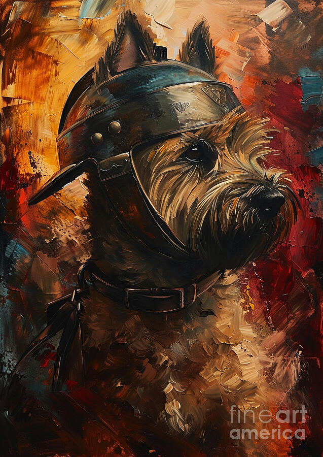 Knight Painting - Cairn Terrier - dressed in the attire of a Roman farm sentry by Adrien Efren